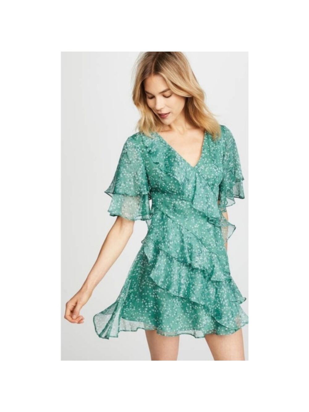 Keepsake The Label Genesis Floral Ruffle Mini Dress Mint Green Chiffon Revolve L